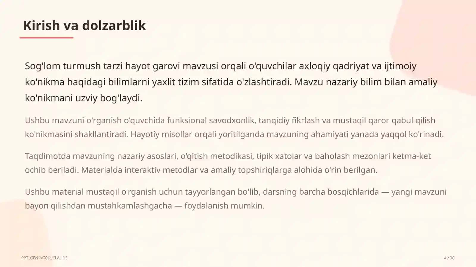 Sog'lom turmush tarzi hayot garovi (7-sinf) 4