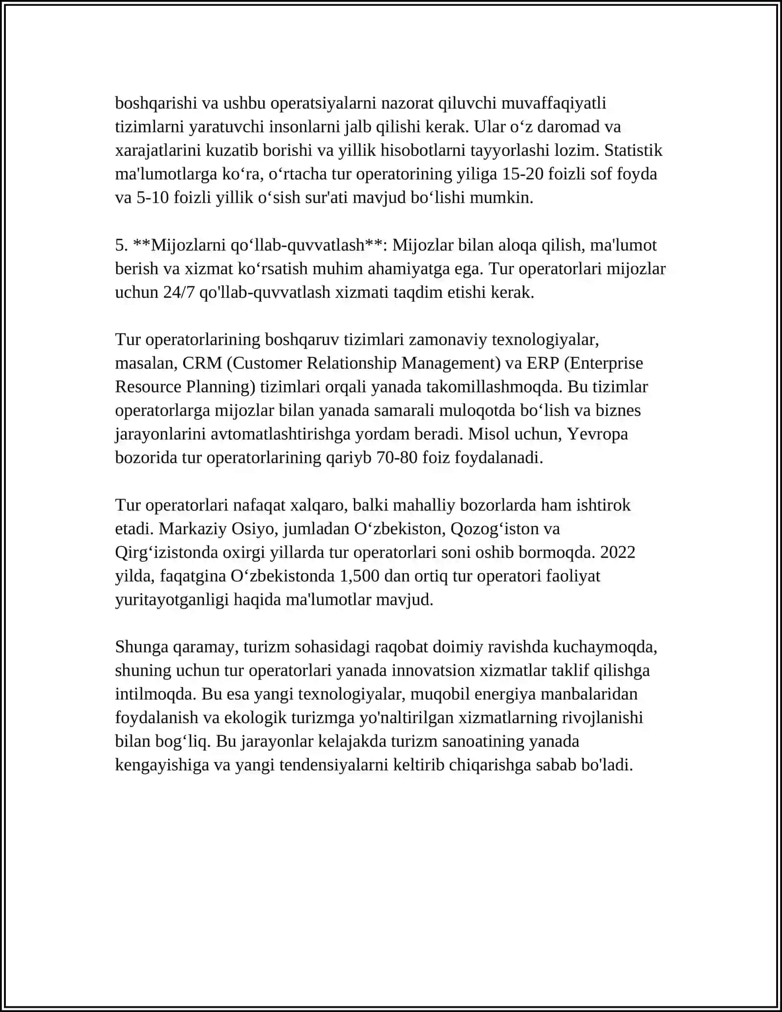 TUR OPERATORLARNI BOSHQARISH TIZIMINI TASHKIL ETISH 4