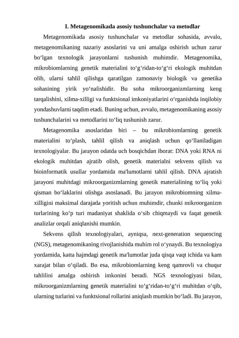 Metagenomikada asosiy tushunchalar va metodlar 4