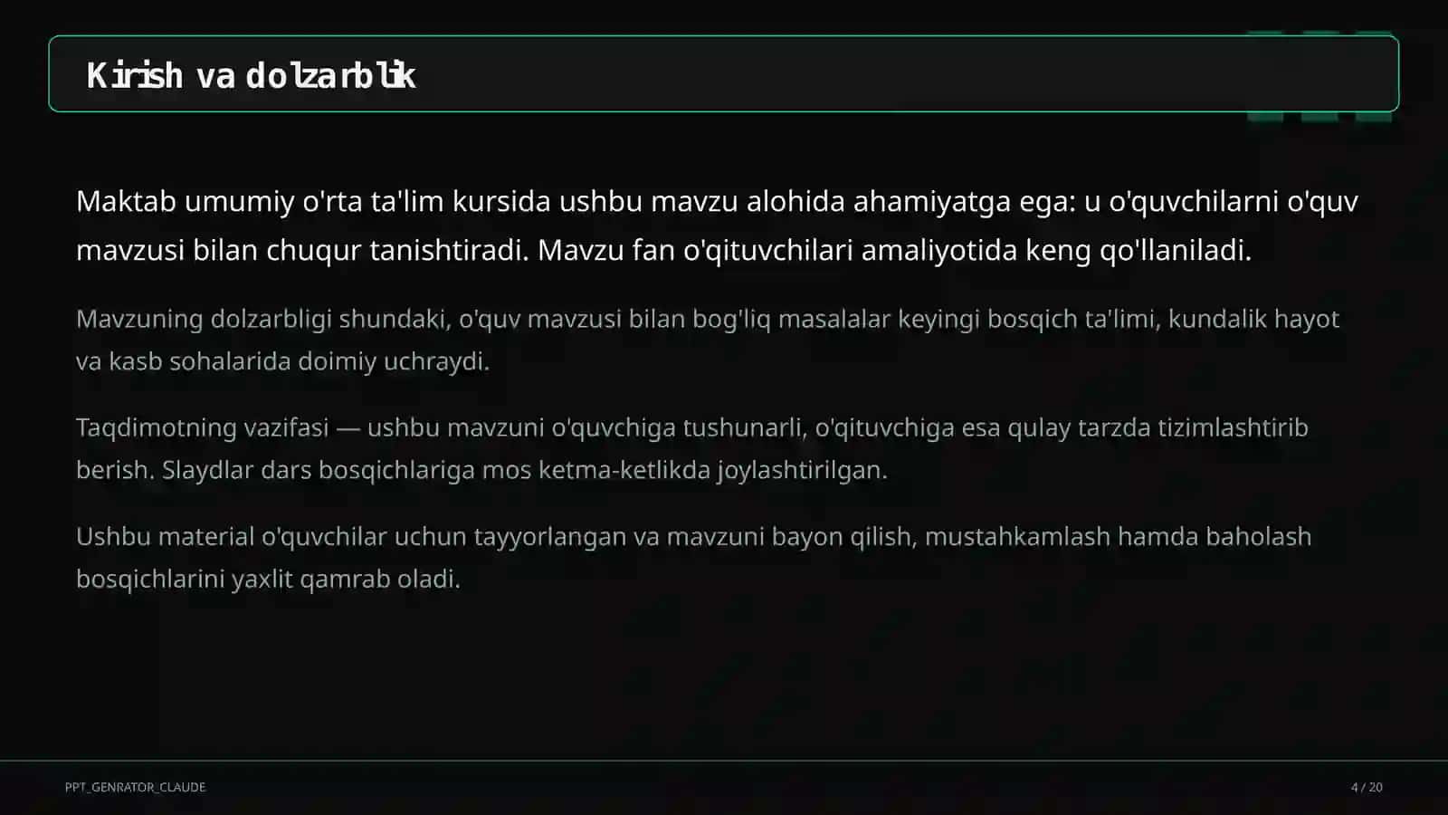 Dolzarb mavzular — maktab va o'qituvchilar 4