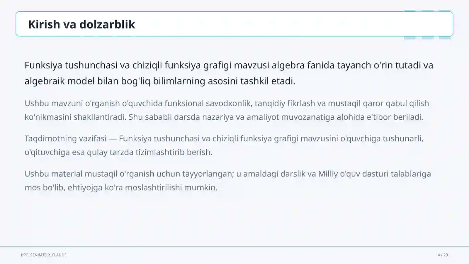 Funksiya tushunchasi va chiziqli funksiya grafigi (7-sinf) 4