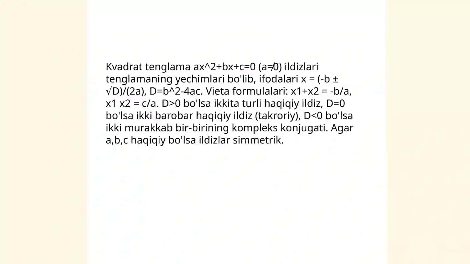 Kvadrat tenglama ildizlari 4