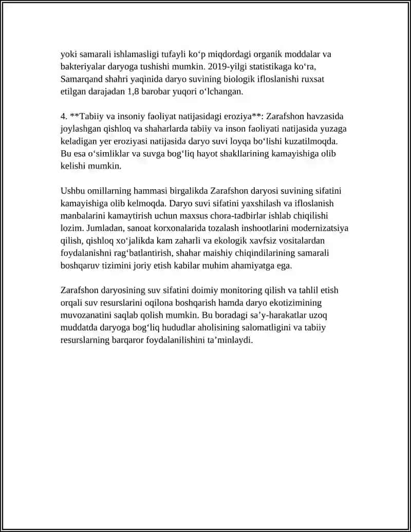 ZARAFSHON OYNA EKALOGIYA FANIDAN MUSTAQIL ISHI 4