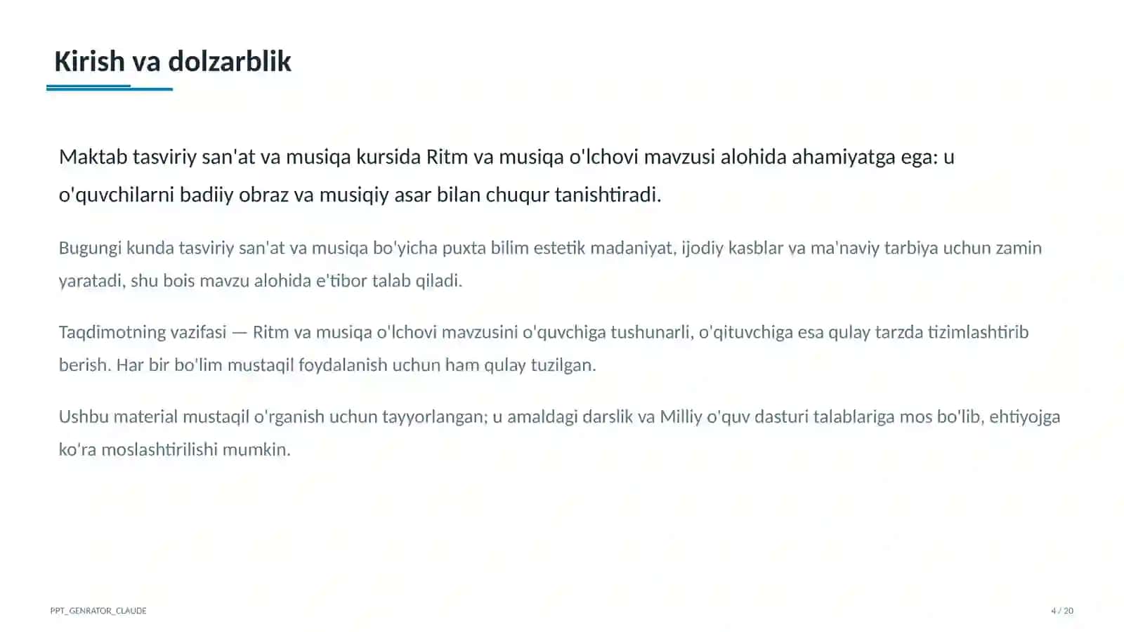Ritm va musiqa o'lchovi (3-sinf) 4