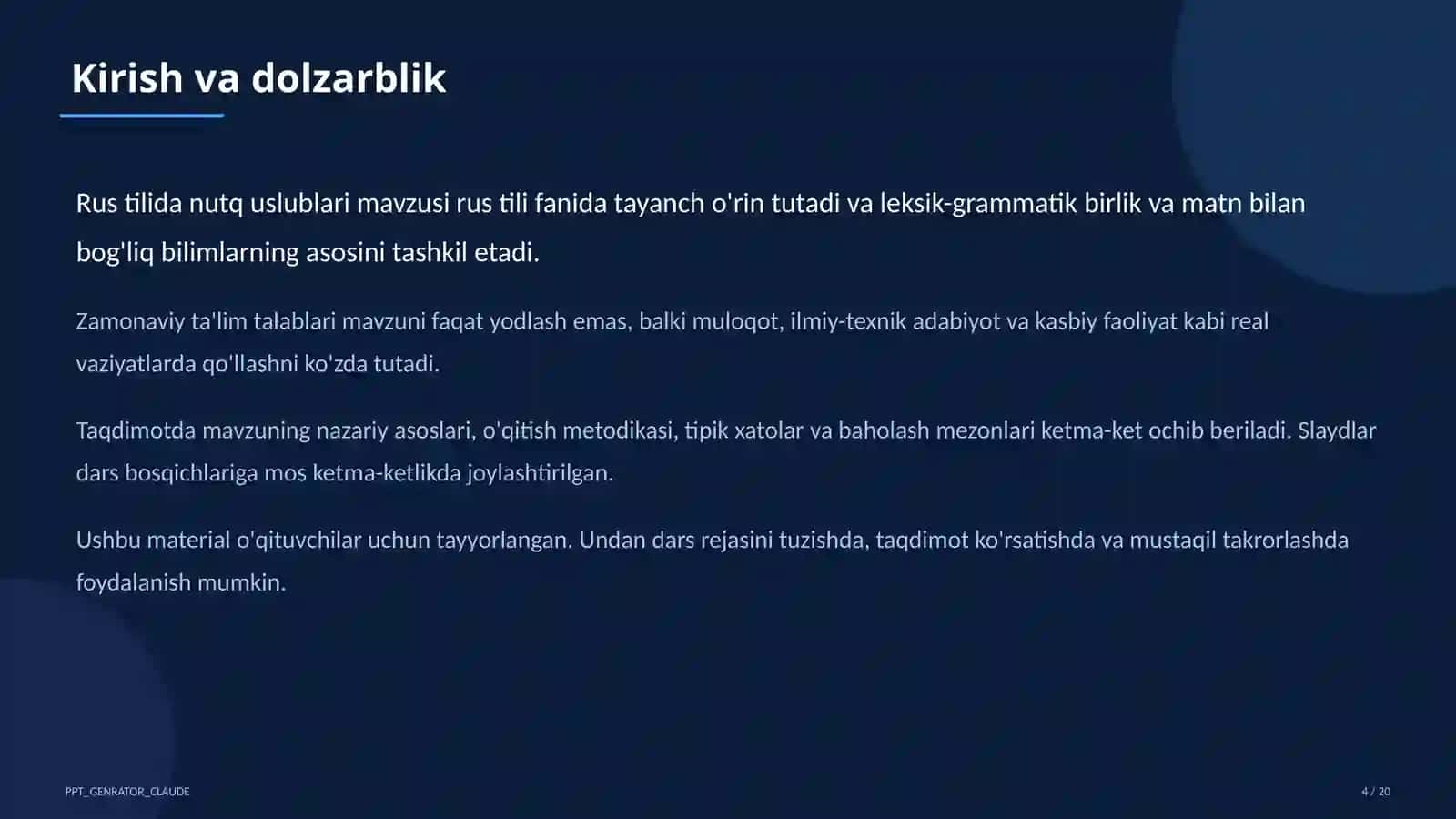 Rus tilida nutq uslublari (10-sinf) 4
