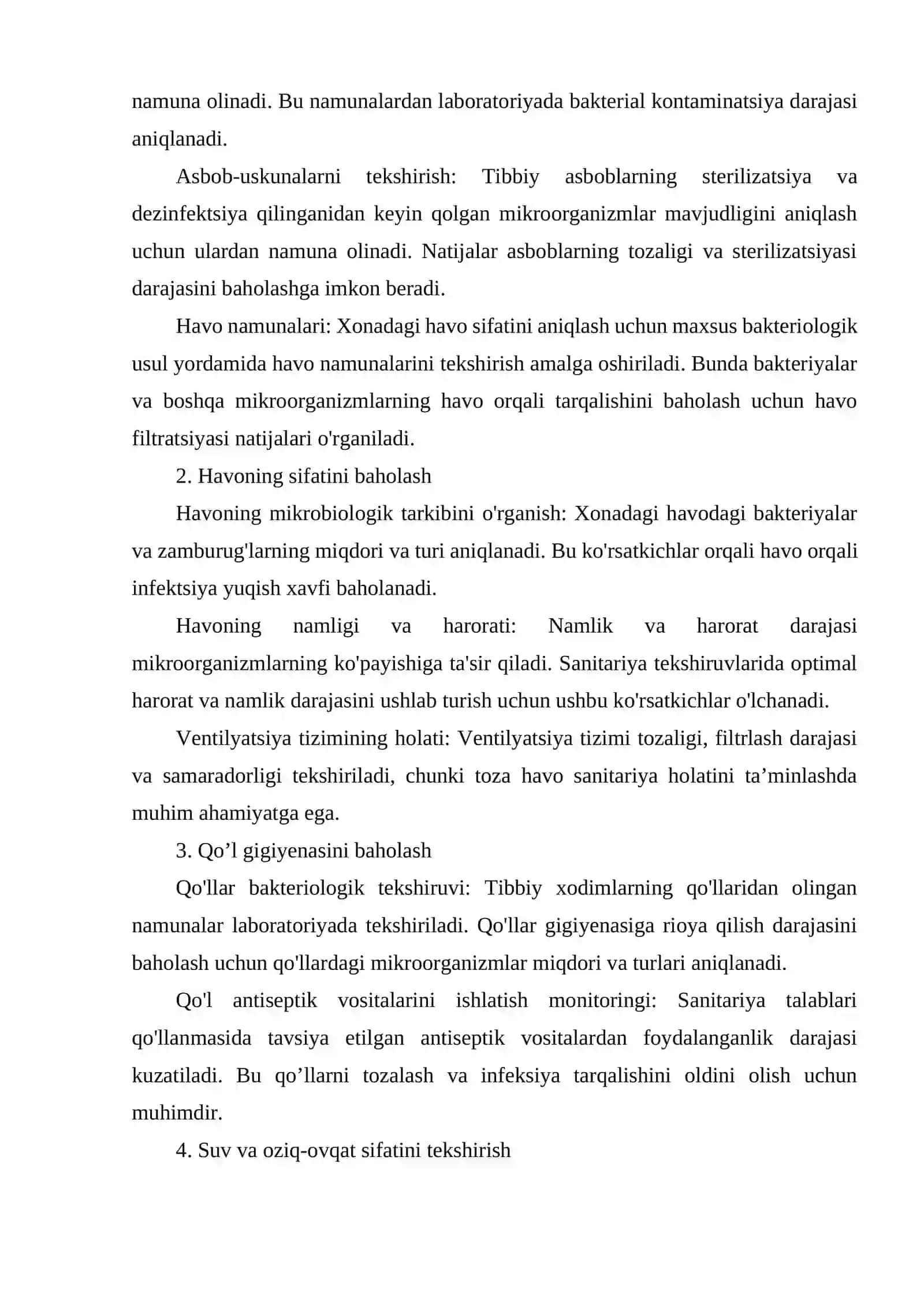 Biologik ashyoni bakterial kontaminasiyasini biokimyoviy usulda aniqlash. Xirurgik, akusher-ginekologik va unga yondosh bo’lgan bo’limlarni sanitariya bakteriologik tekshirish va baho berish 4