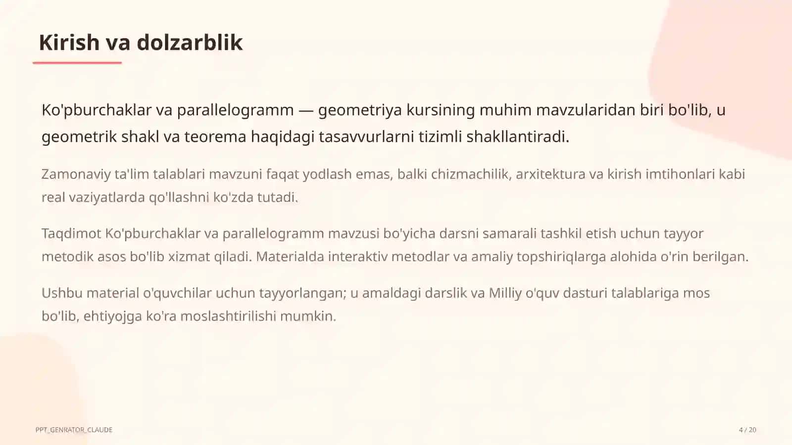 Ko'pburchaklar va parallelogramm (8-sinf) 4