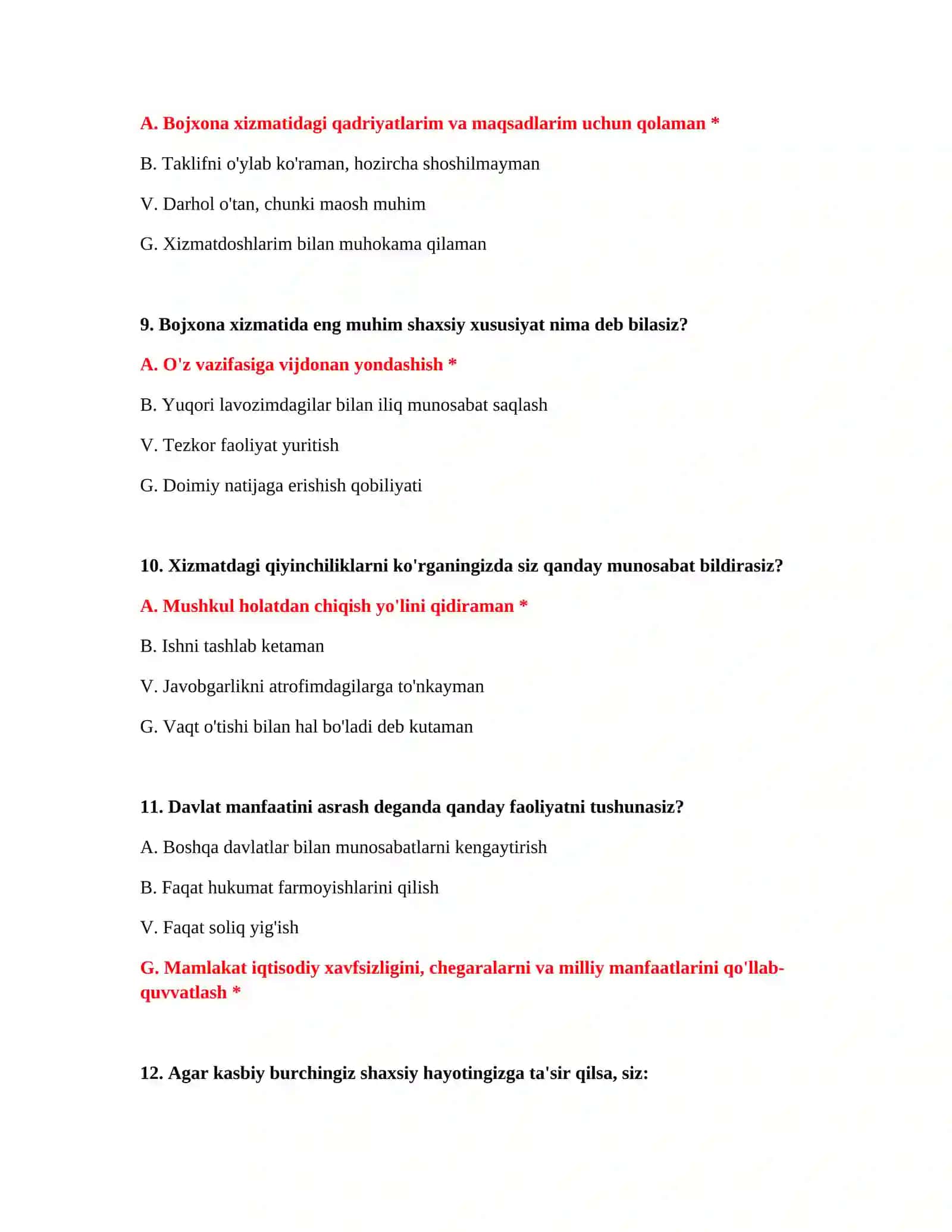 Huquq fanidan bojxona testlari 4