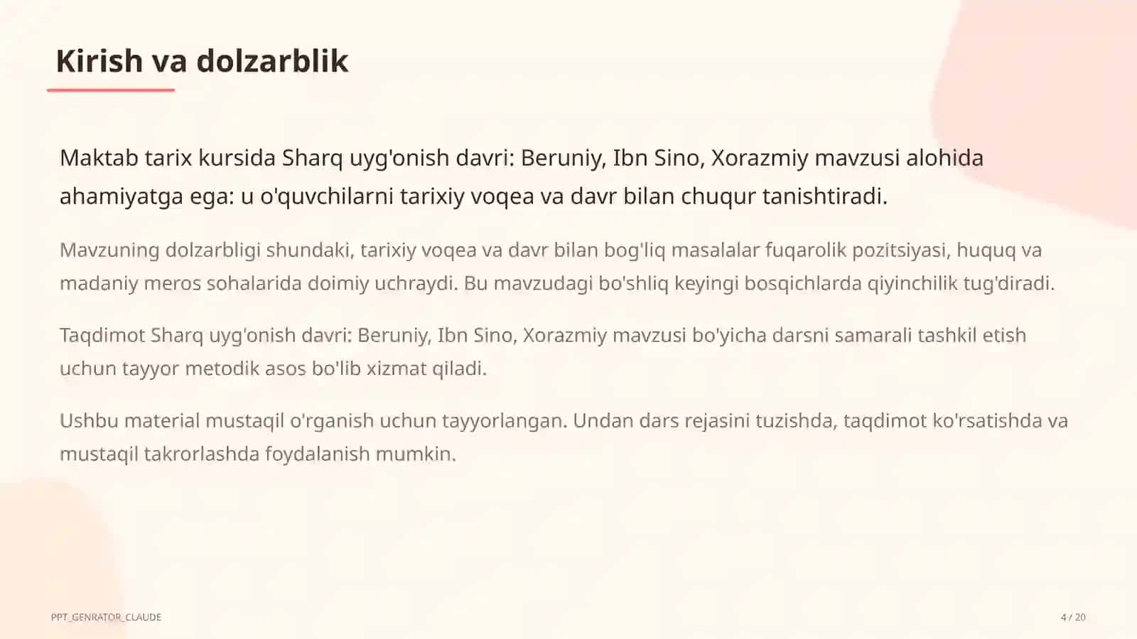 Sharq uyg'onish davri: Beruniy, Ibn Sino, Xorazmiy (7-sinf) 4