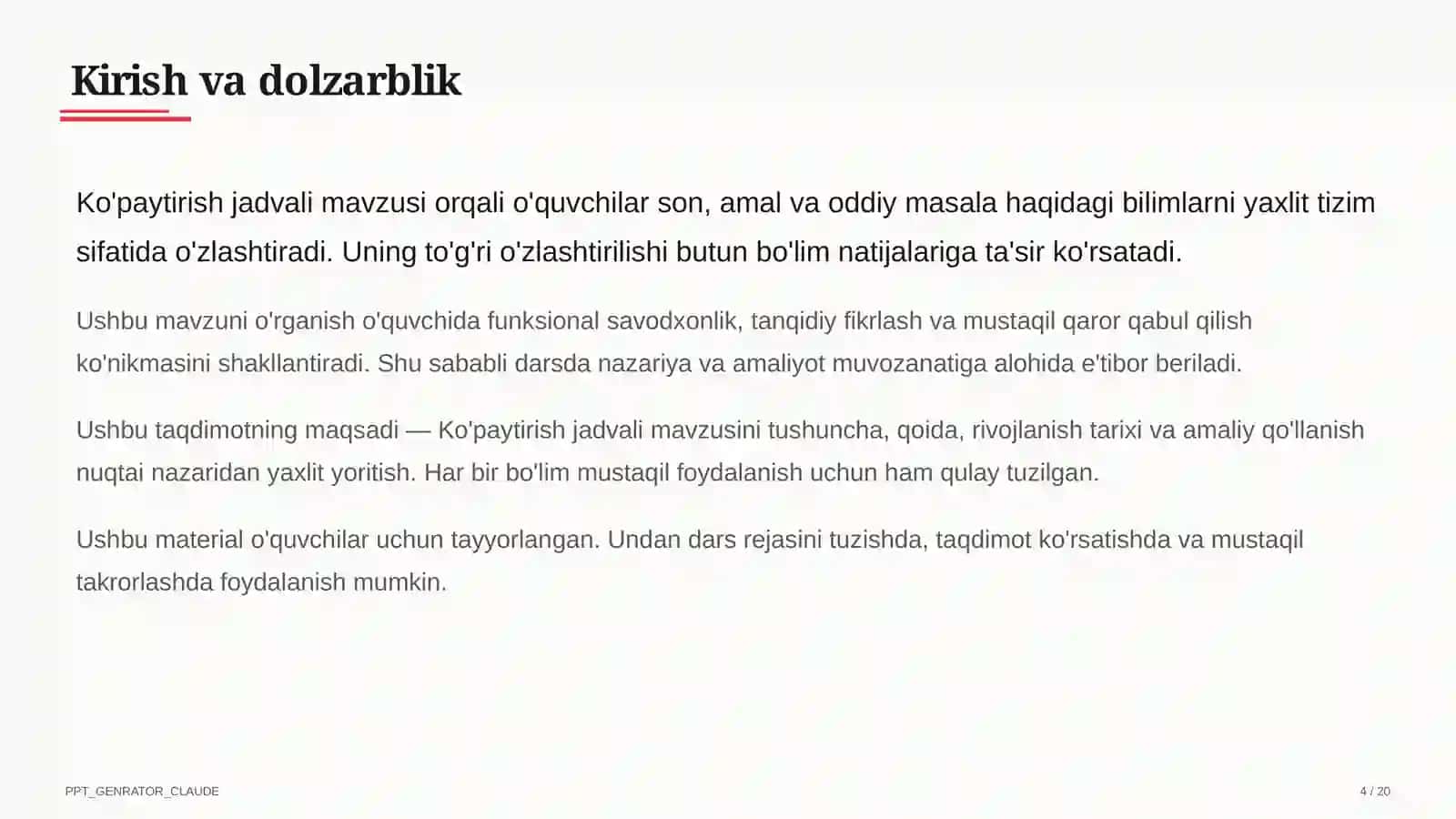 Ko'paytirish jadvali (2-sinf) 4