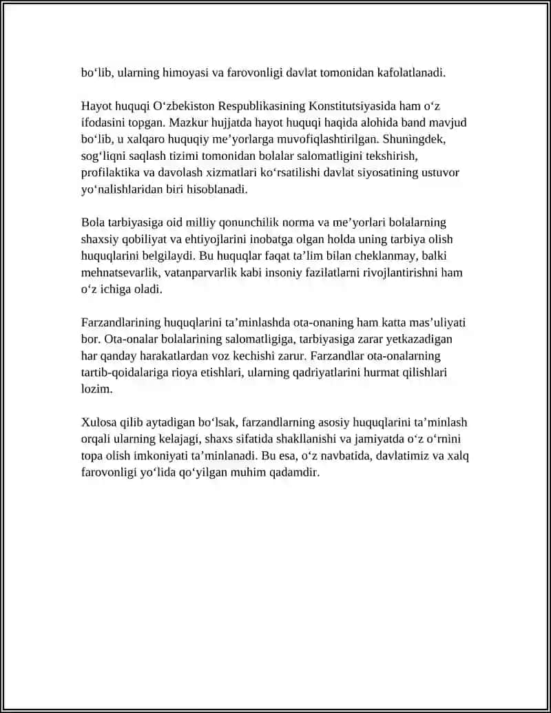 Farzandning Huquq va Majburiyatlari 4