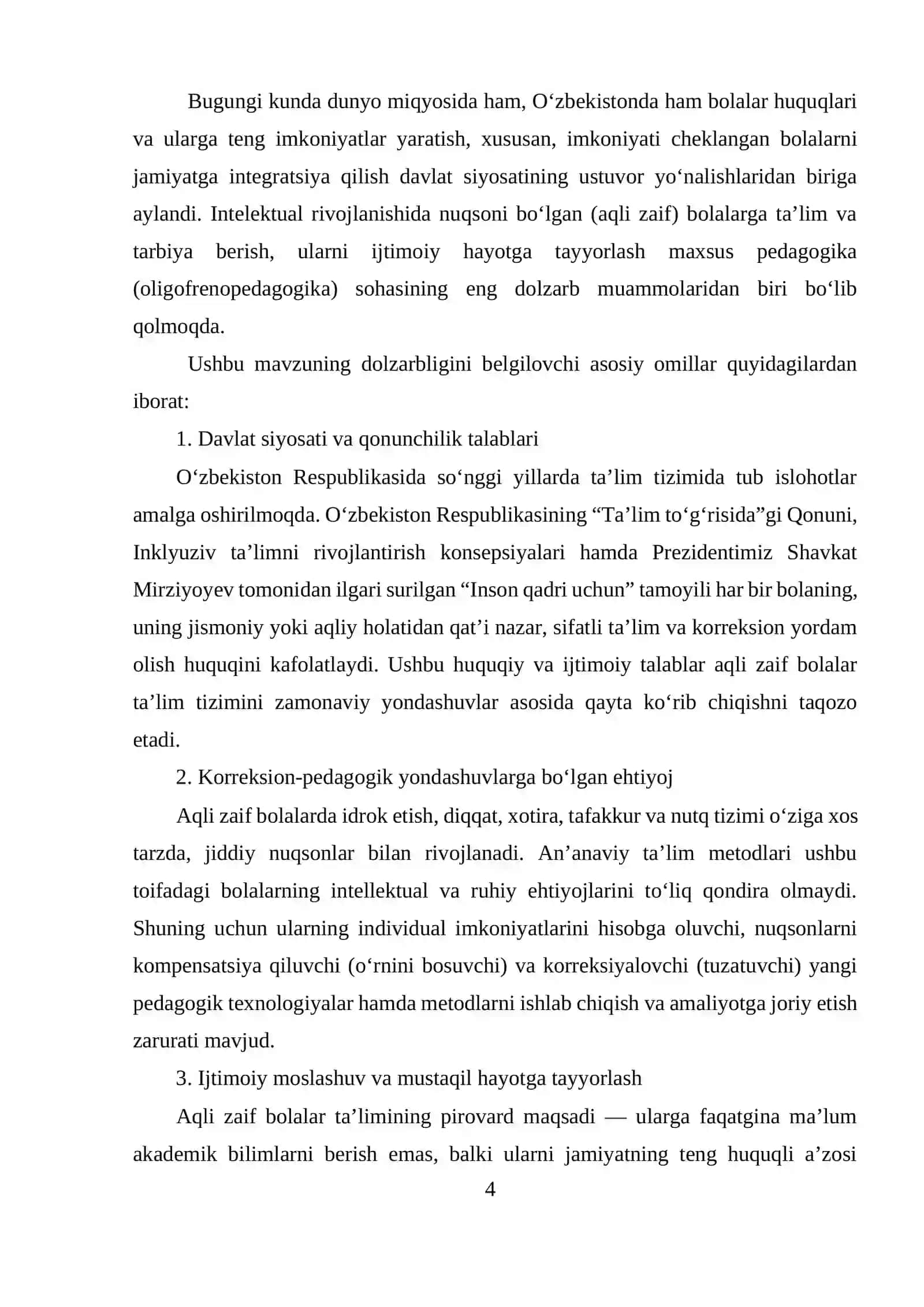 MAXSUS PEDAGOGIKA: OLIGOFRENOPEDAGOGIKA YO‘NALISHI 201-GURUH TALABASI 4
