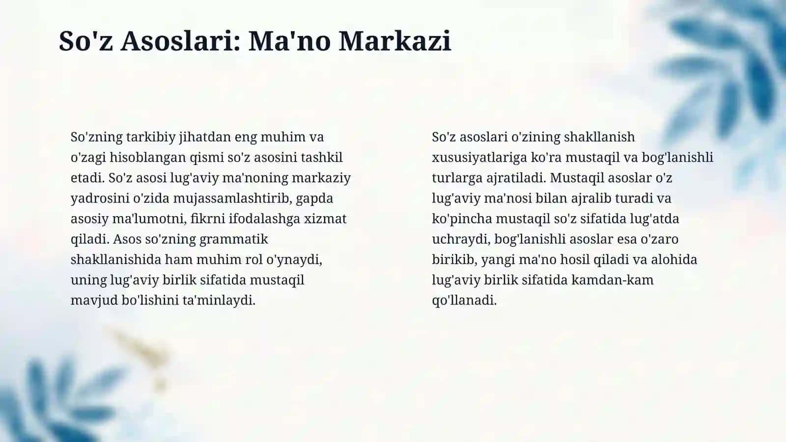 So'z tarkibi. Asos va qo'shimchalar 4