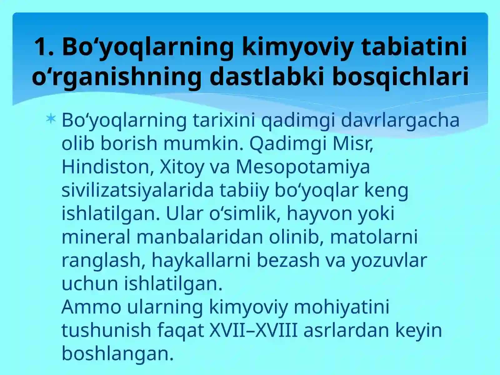Bo'yoqlar sintezining shakllanishi. Element to'g'risidagi tushunchalarining shakllanishi Pnevmokimyo Boyl (1660) Mariot (1677) 4