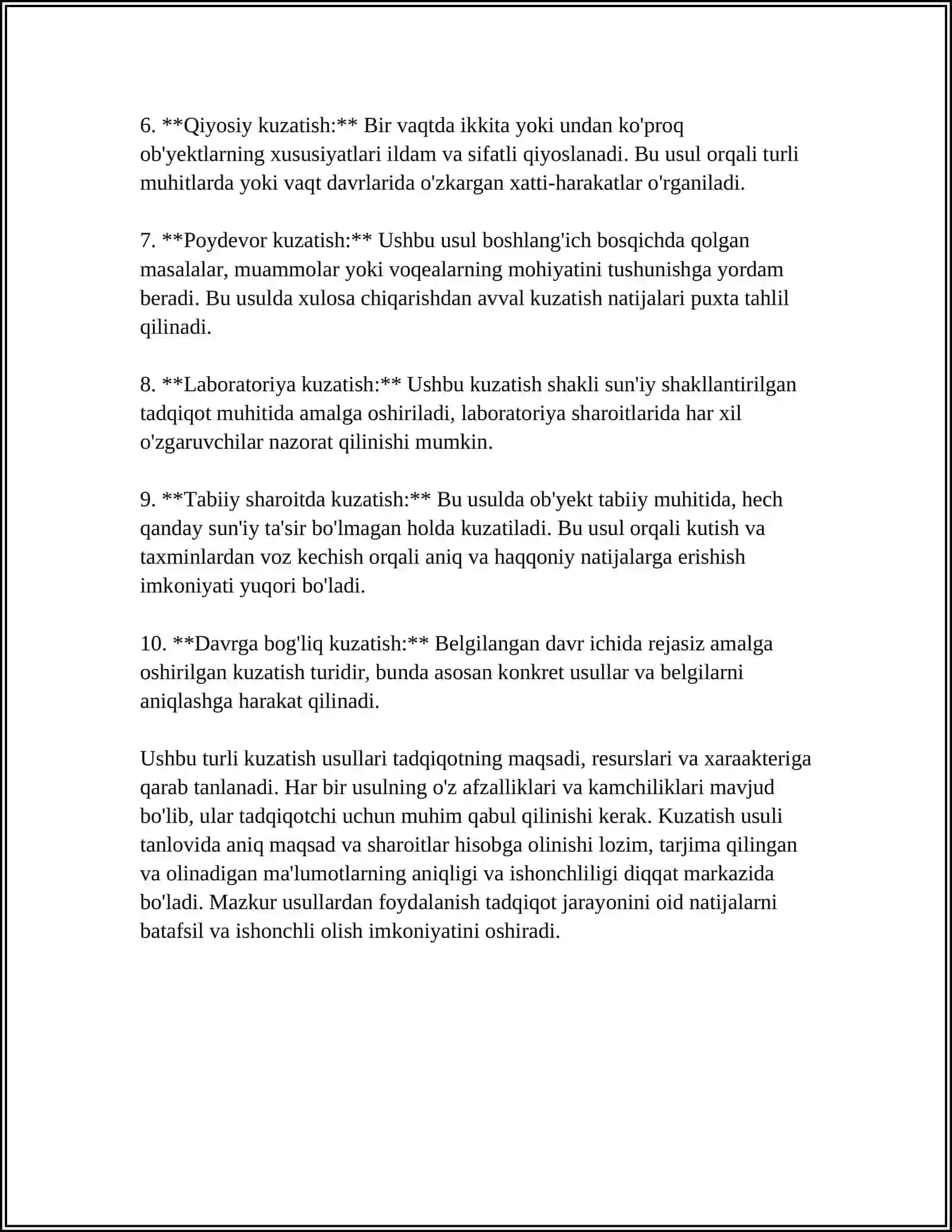 KUZATISH VA TAJRIBALARNI TASHKIL ETISH USULLARINI OʻRGANISH 4