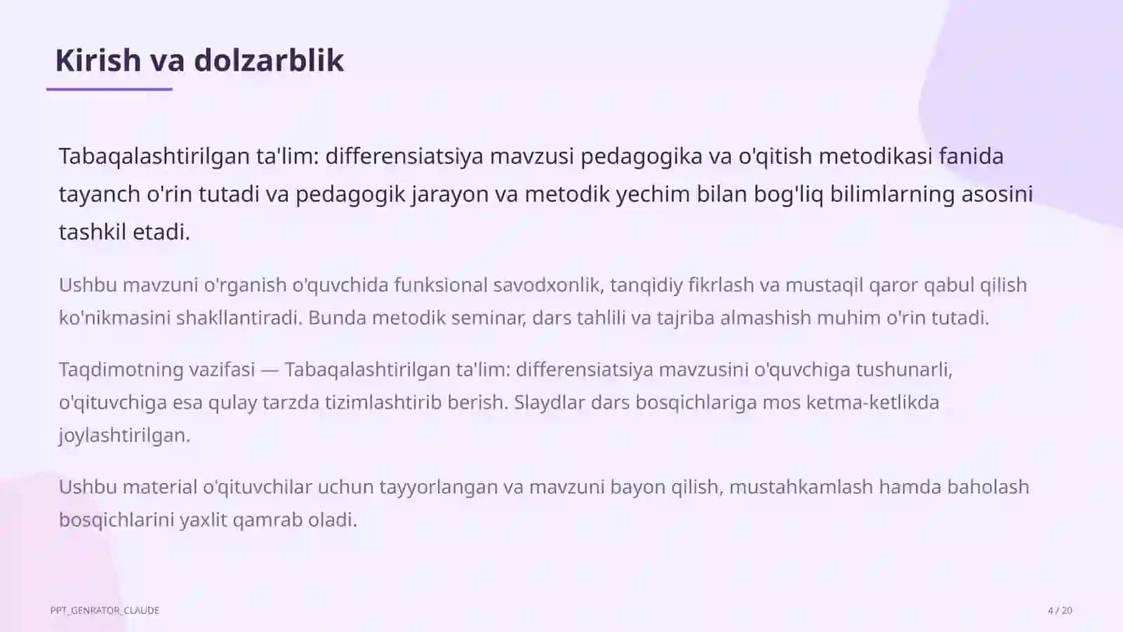 Tabaqalashtirilgan ta'lim: differensiatsiya 4