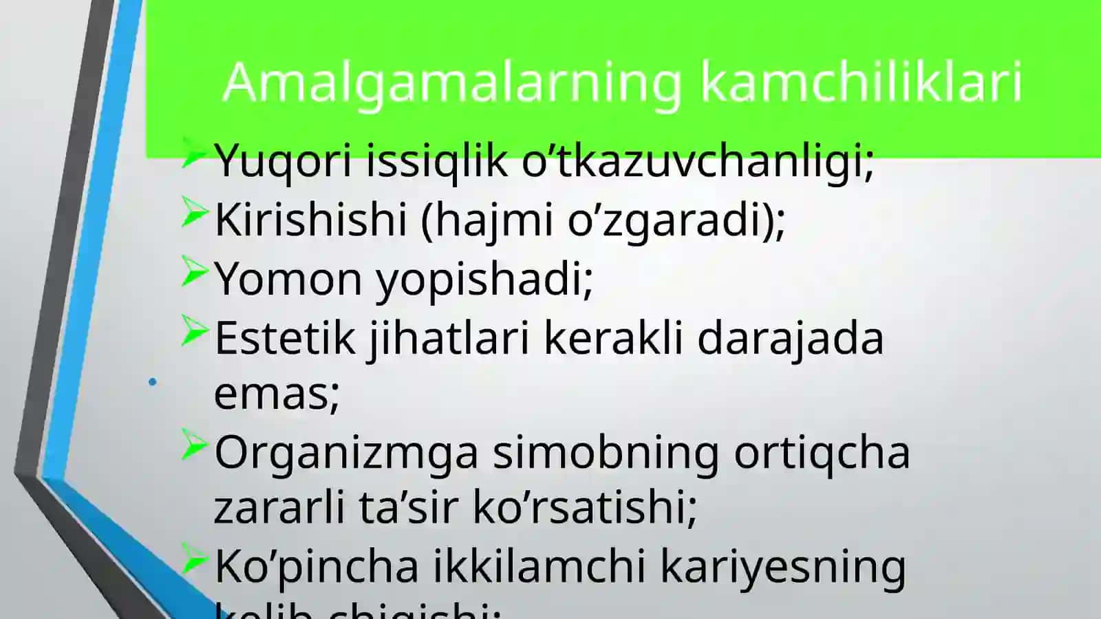 Plombalar.Amalgamalar. Turlari,xususiyatlari 4