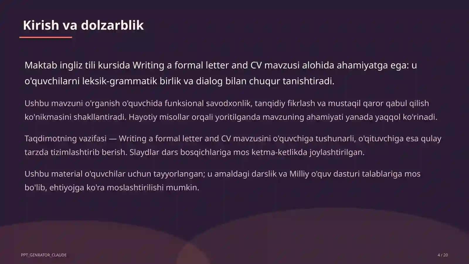 Writing a formal letter and CV (10-sinf) 4
