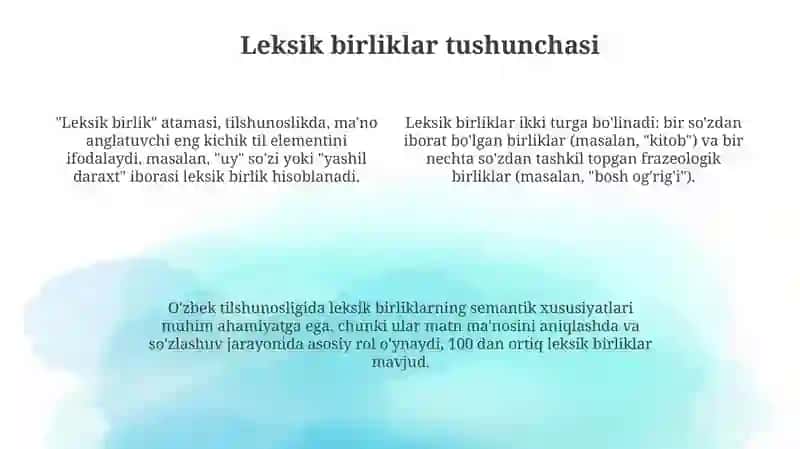 Luģaviy birliklar urtasidagi semantik munosabatlar: giponimiya,graduonimiya, partonimiya 4