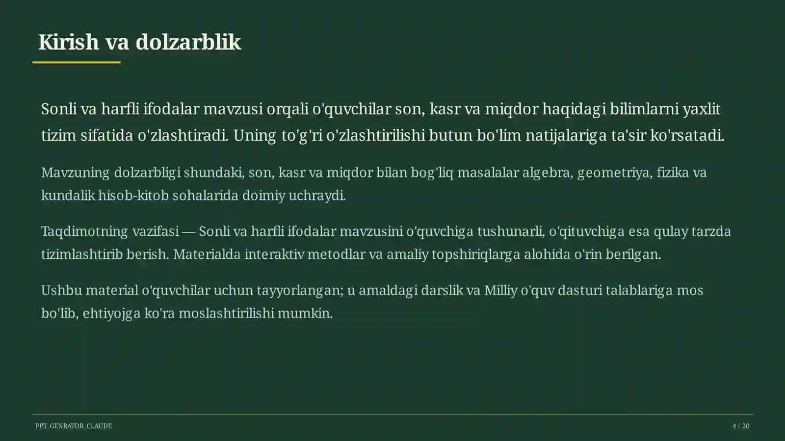 Sonli va harfli ifodalar (5-sinf) 4