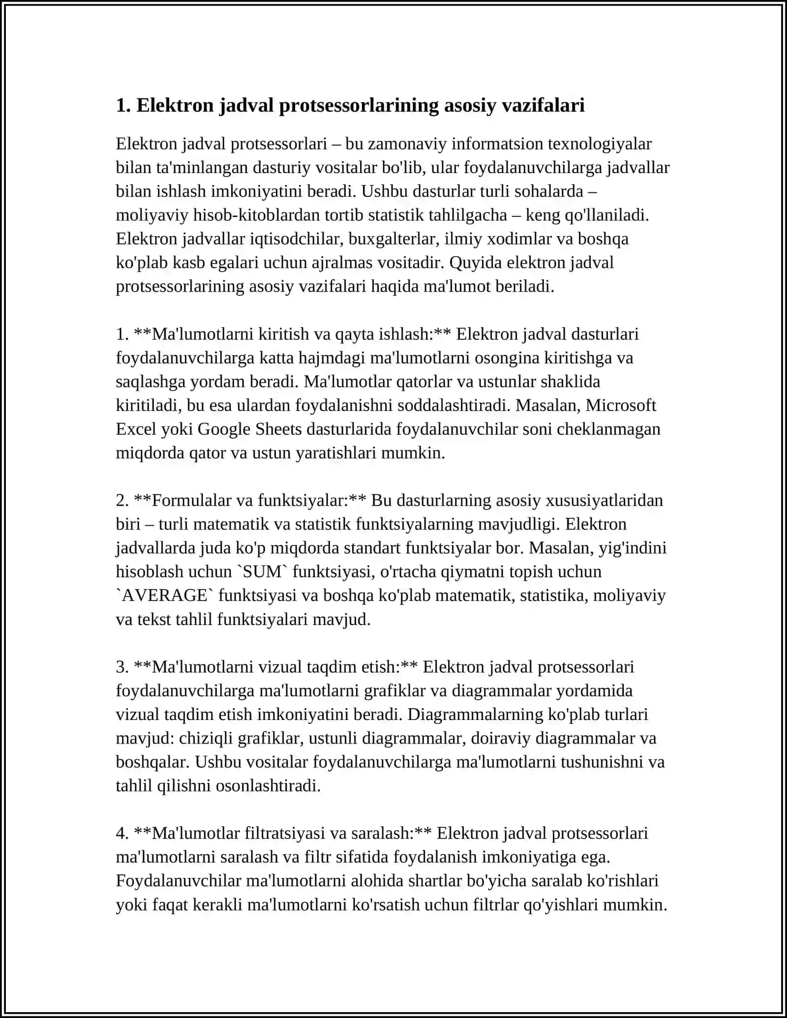 IQTISODIY MASALALARNI YECHISHDA ELEKTRON JADVAL PROTSESSORLARIDAN FOYDALANISH 4