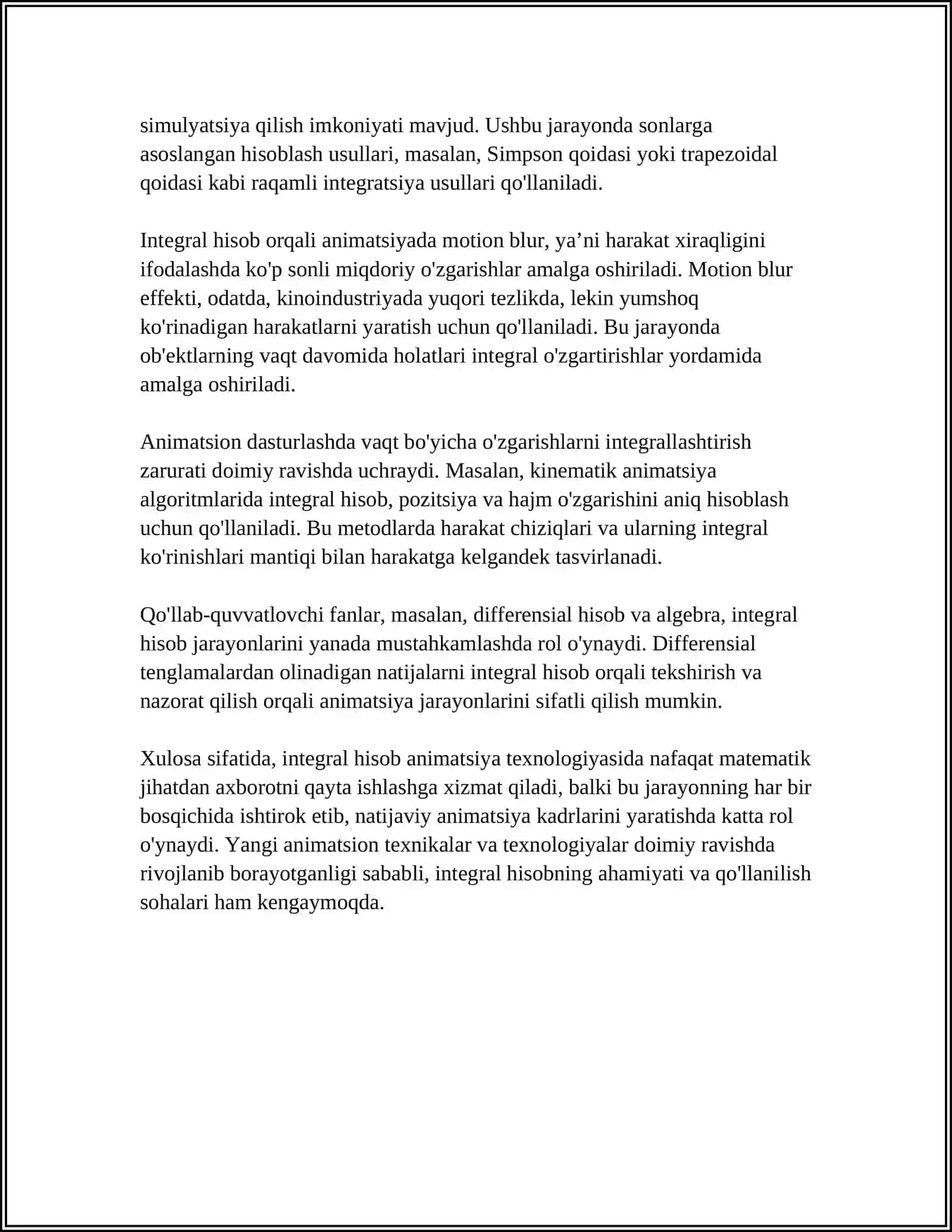 ANIMATSION FILMLARDA HARAKAT VA OBYEKTLAR DEFORMATSIYASIDA INTEGRAL HISOB TATBIQLARI 4