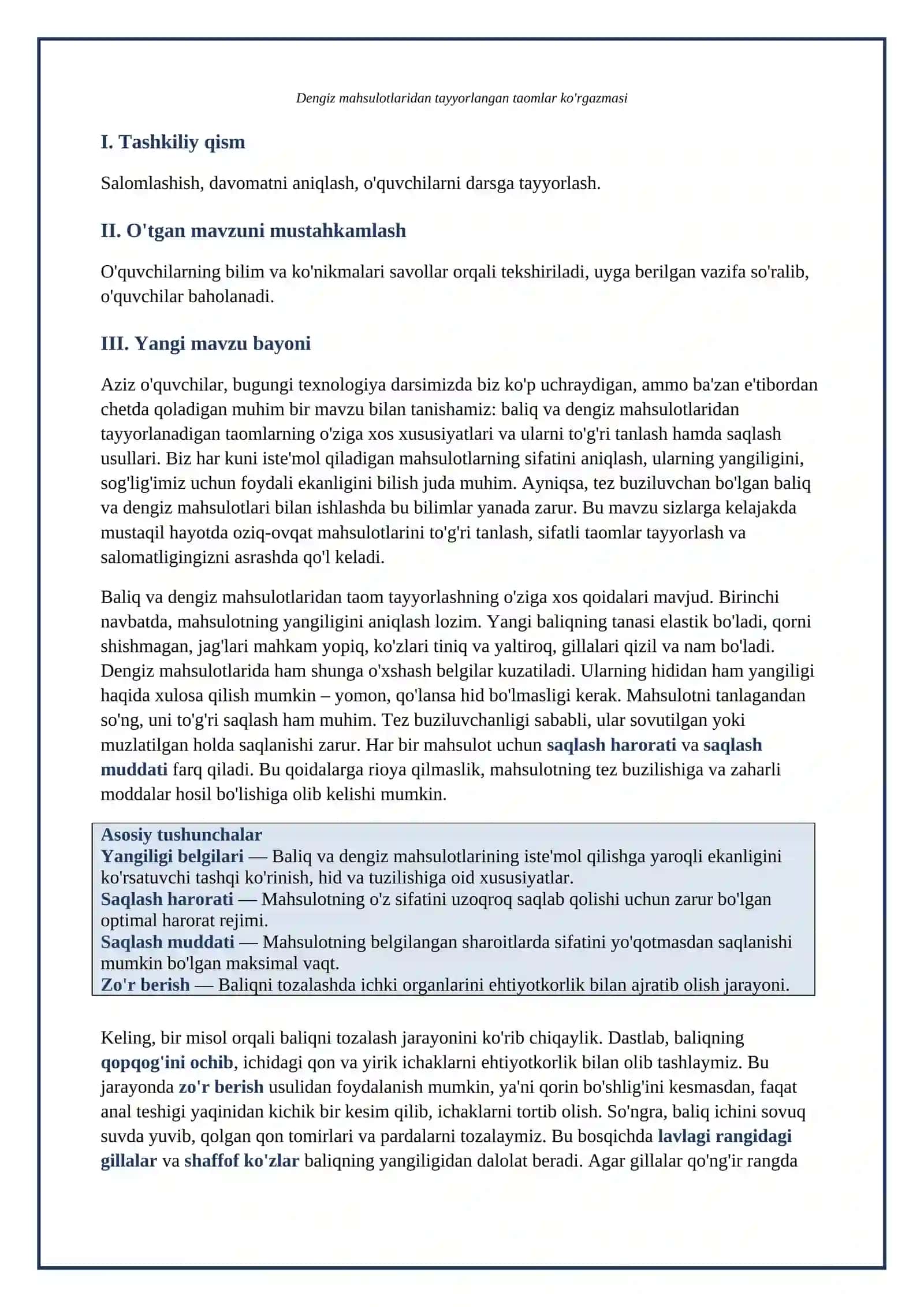 Lesson on Baliq va dengiz mahsulotlaridan taom tayyorlash 4
