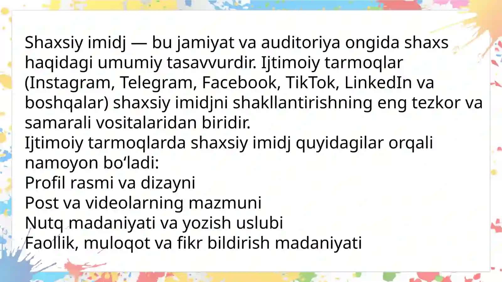 Self - bradin va ijtimoiy tarmoqlarda shaxsiy imidj 4