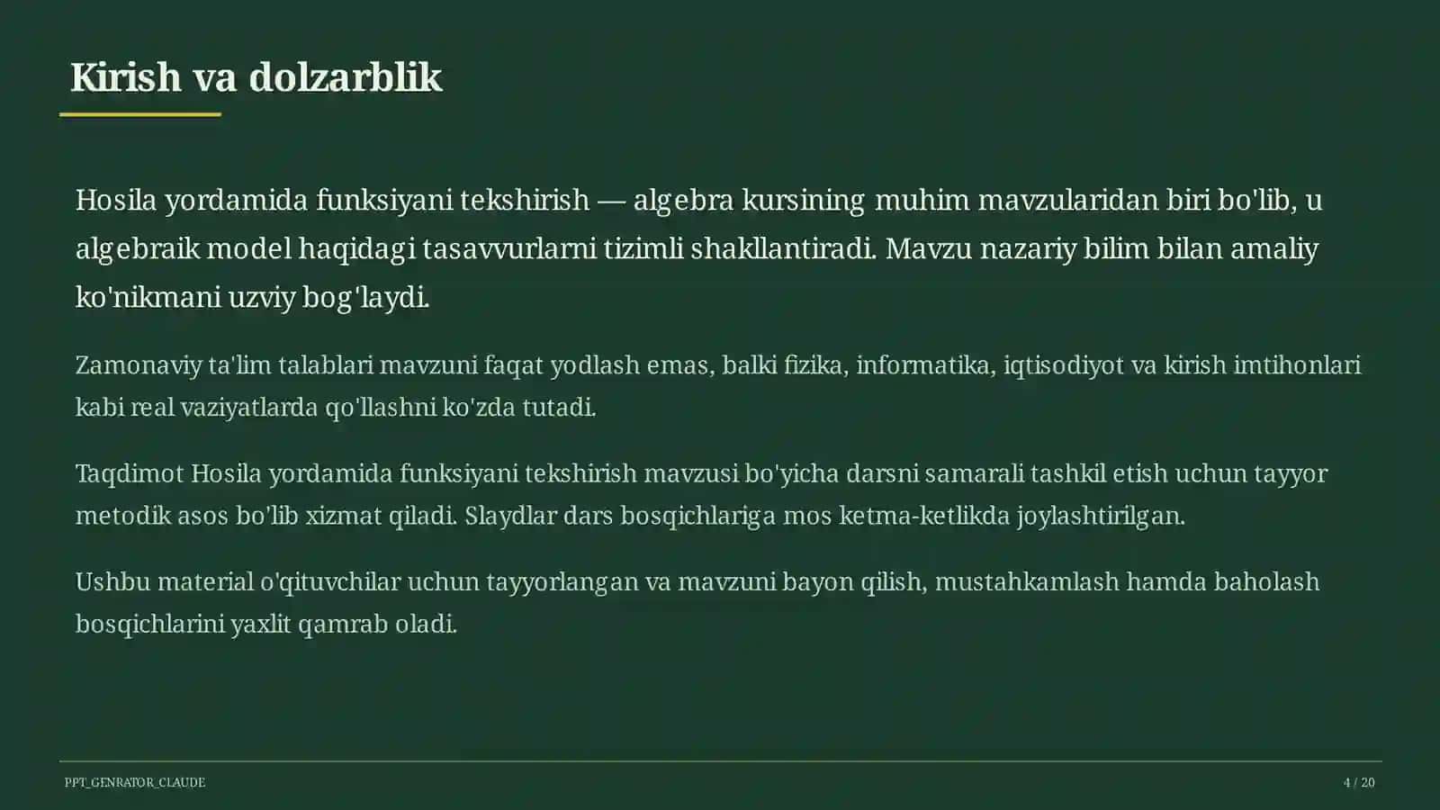 Hosila yordamida funksiyani tekshirish (11-sinf) 4