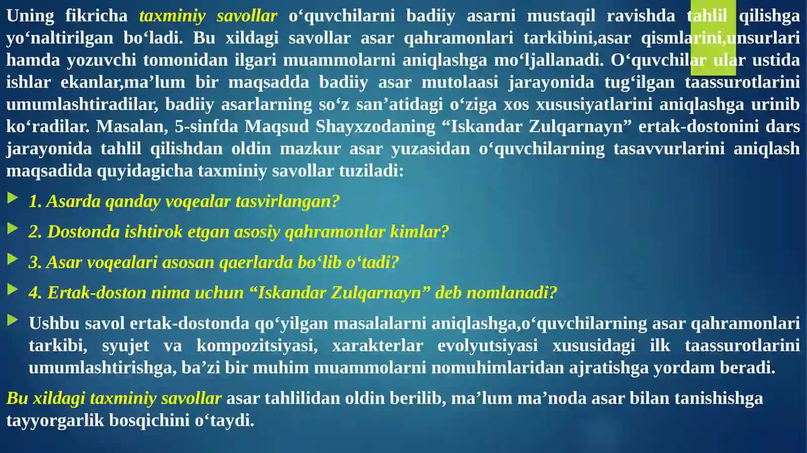 Adabiyot fanida savol va topshiriqlardan foydalanish 4