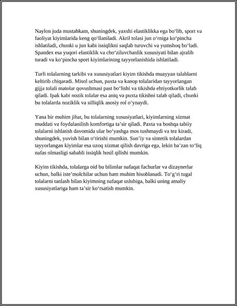 TURLI ASSORTIMENTDAGI GAZLAMALARDAN KIYIM TIKISH TAYORLASHNING O'ZIGA XOS XUSUSIYATLARI 4