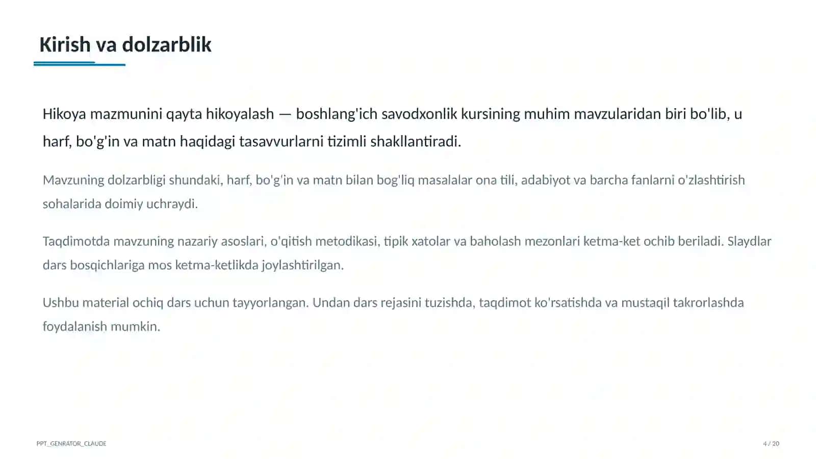 Hikoya mazmunini qayta hikoyalash (3-sinf) 4