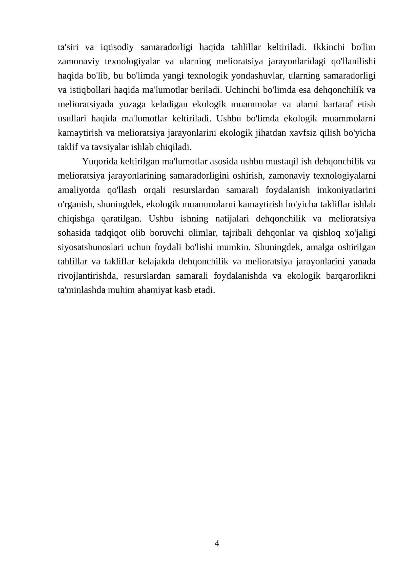 Dehqonchilik va Melioratsiya Mustaqil ishi 4