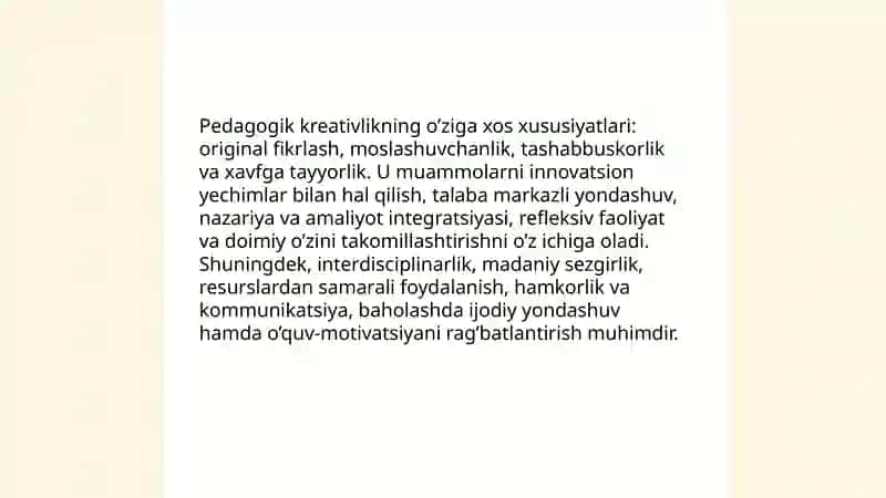 Pedagogik kreativlik va uning o’ziga xos jihatlari 4