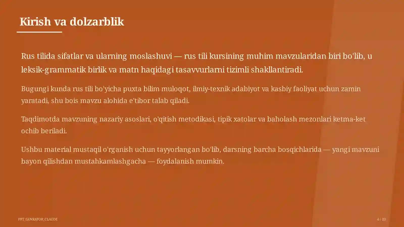 Rus tilida sifatlar va ularning moslashuvi (4-sinf) 4