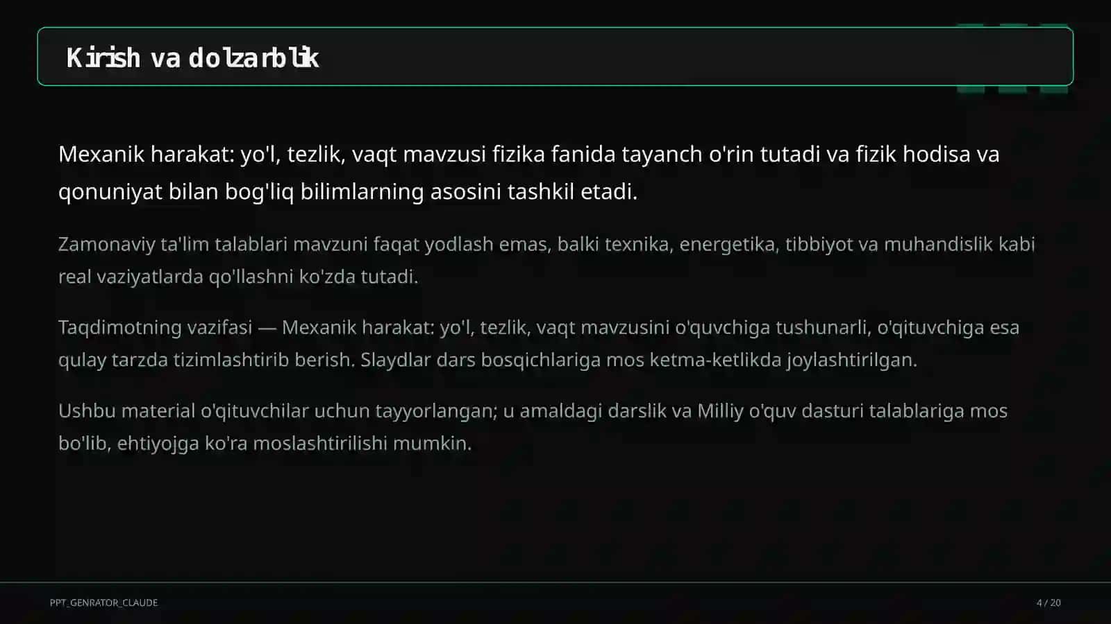 Mexanik harakat: yo'l, tezlik, vaqt (6-sinf) 4