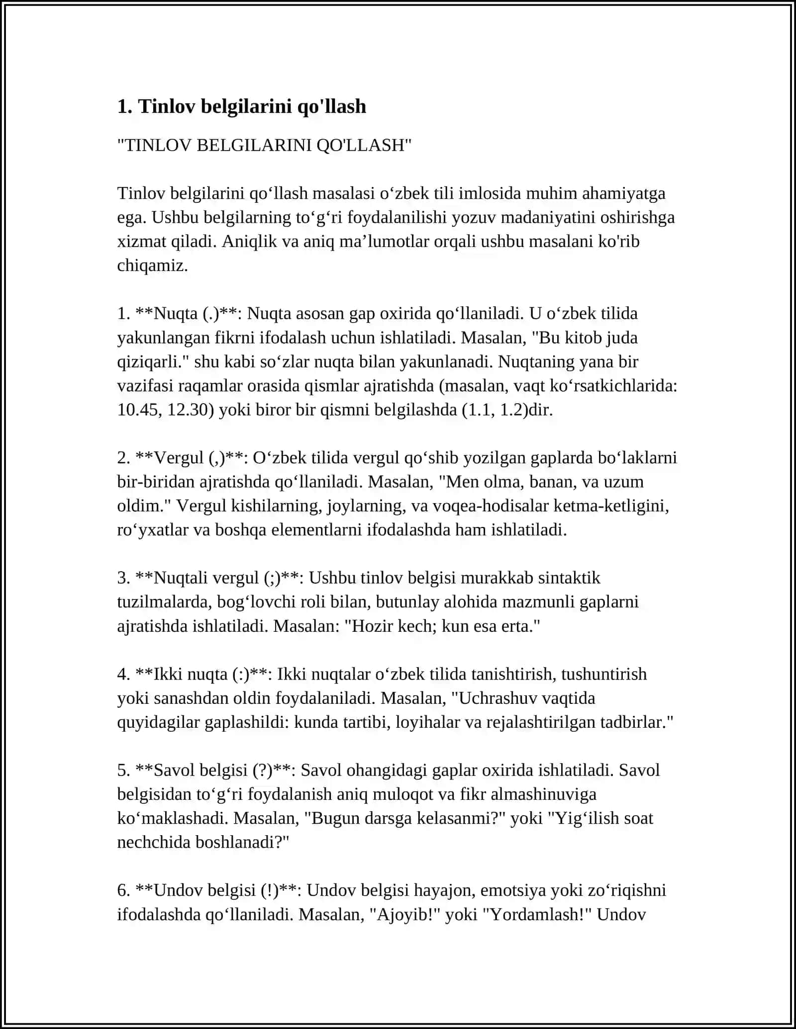 Tinlov belgilarini qo'llash 4