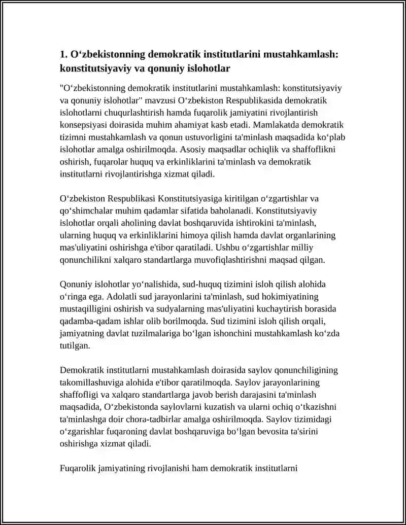 O‘ZBEKISTONDA DEMOKRATIK ISLOHOTLARNI YANADA CHUQURLASHTIRISH VA FUQAROLIK JAMIYATINI RIVOJLANTIRISH KONSEPSIYASI 4