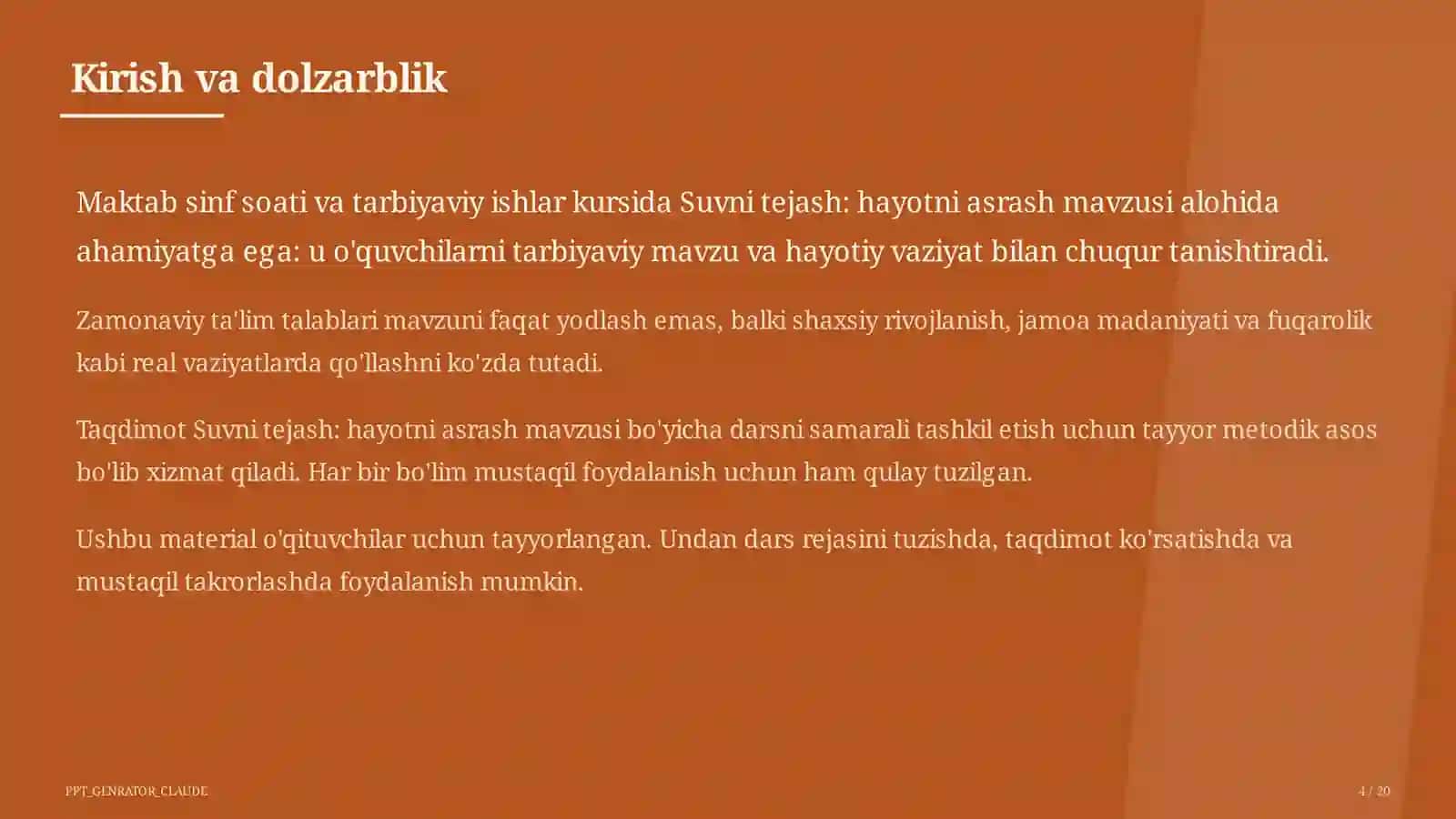 Sinf soati va tarbiyaviy tadbirlar (1–11) — o'qituvchilar uchun 4
