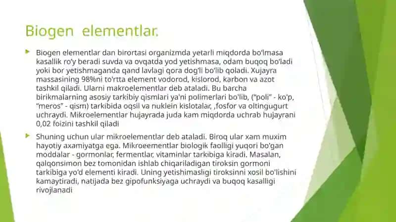 Biogen moddalar haqida tushuncha hosil qilish. 4