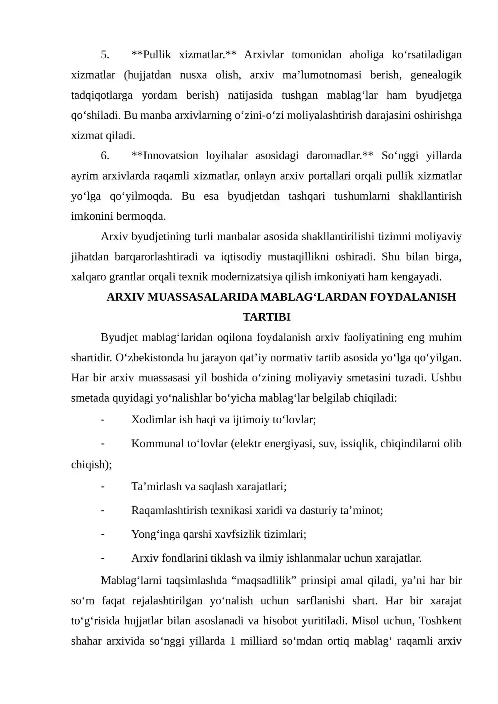 Oʻzbekistonda arxiv byudjetini shakllantirish 4