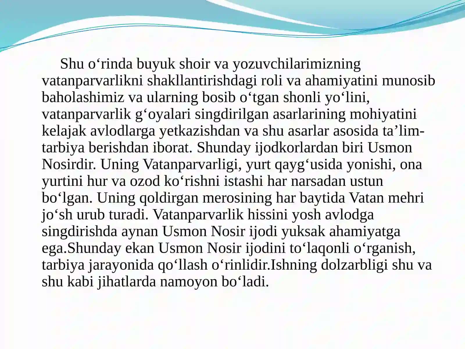 Usmon Nosir she’riyatining boshlang‘ich sinf o‘quvchilarida vatanparvarlik tuyg‘usini shakllantirishdagi roli 4