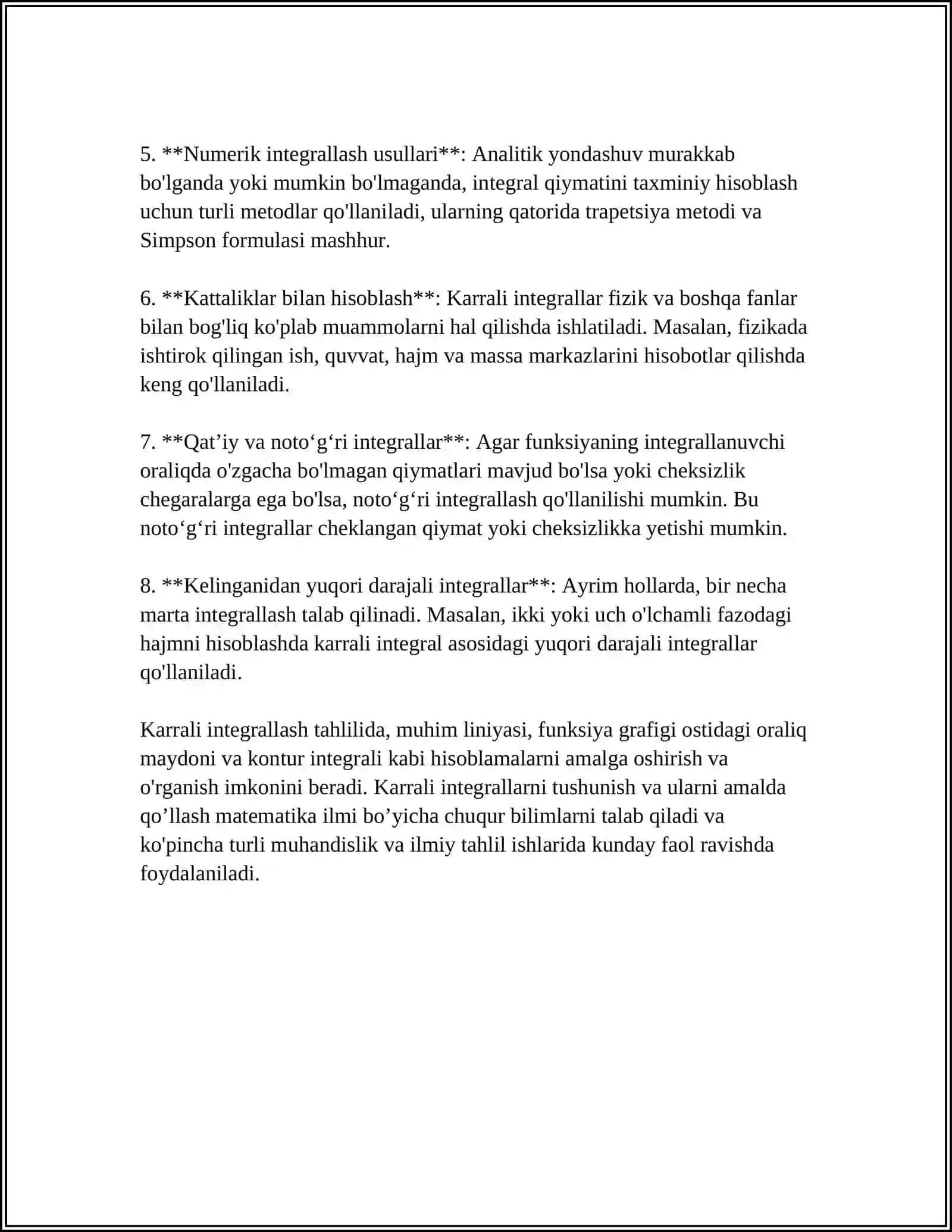 MUSTAQIL ISH Mavzu: KARRALI INTEGRALLARNING XIMIYADADI TATBIQLARI 4