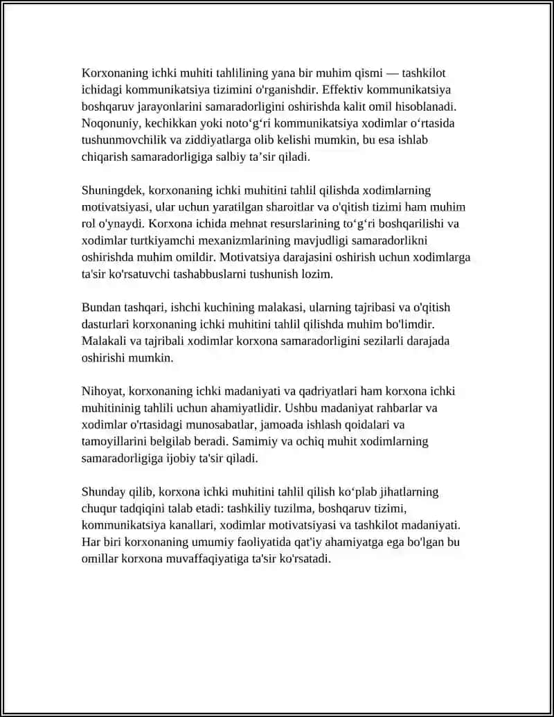 "KORXONANING ICHKI MUHITI TAHLIL QILISH" 4