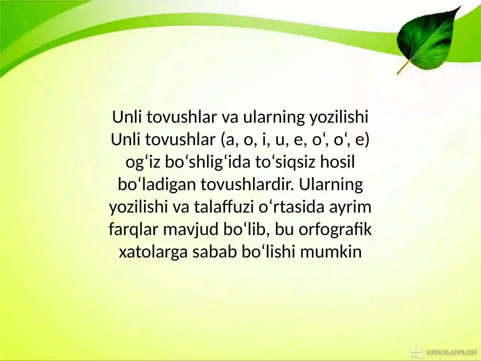 Unli va undosh tovushlarni orfografik mashqlarni tashkil etish 4