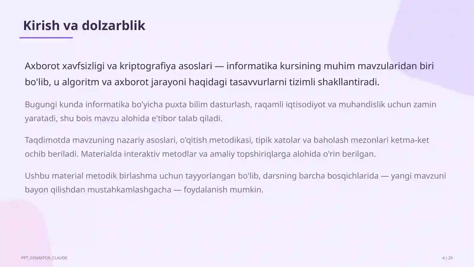 Informatika va axborot texnologiyalari (5–11) — metodik birlashma uchun 4