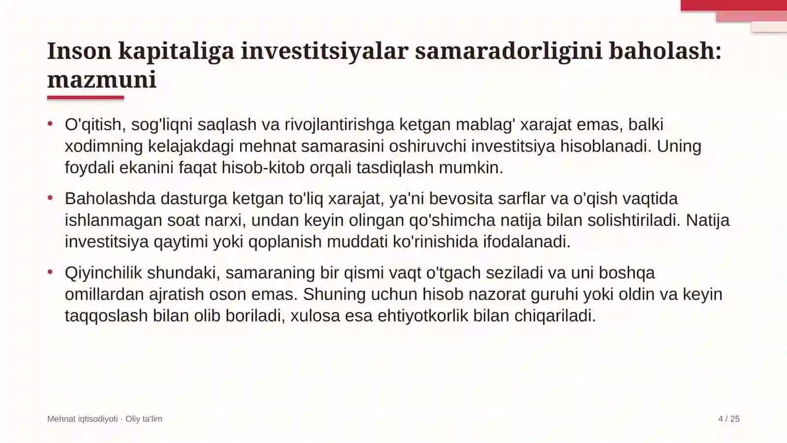 Agroturizmda insonga qilingan investitsiyalar samaradorligini baholash 4