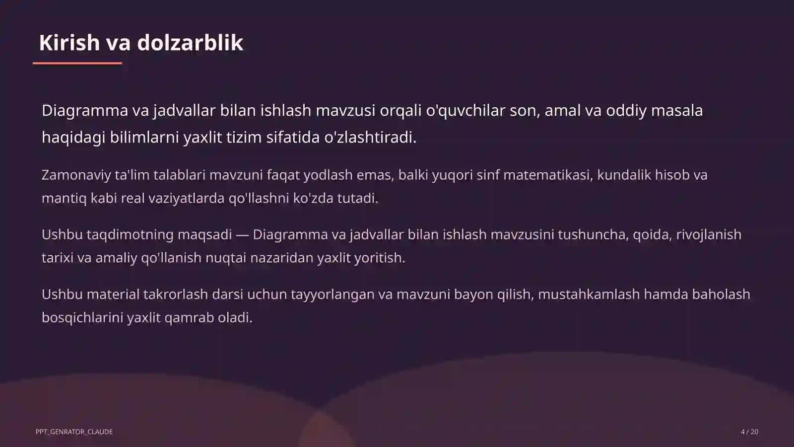 Diagramma va jadvallar bilan ishlash (4-sinf) 4