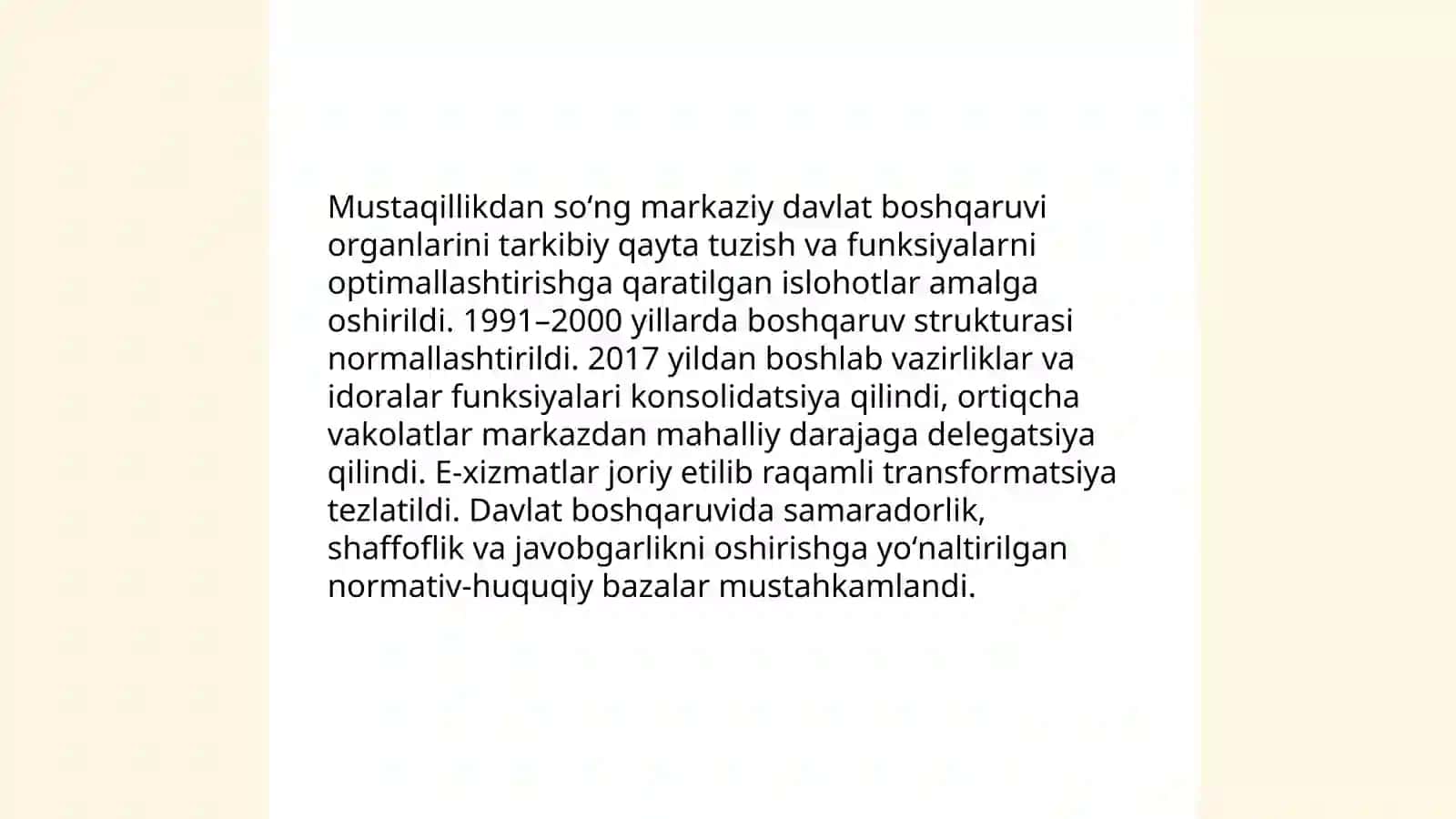 Mustaqillik yillarida davlat boshqaruvi tizimida amalga oshirilgan islohotlar 4