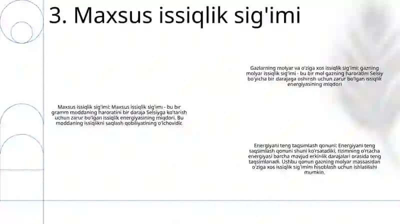 Gazlarning Molyar Va Solishtirma Issiklik Sigimi Va Energiyaning Teng Taqsimot Qonuni 4